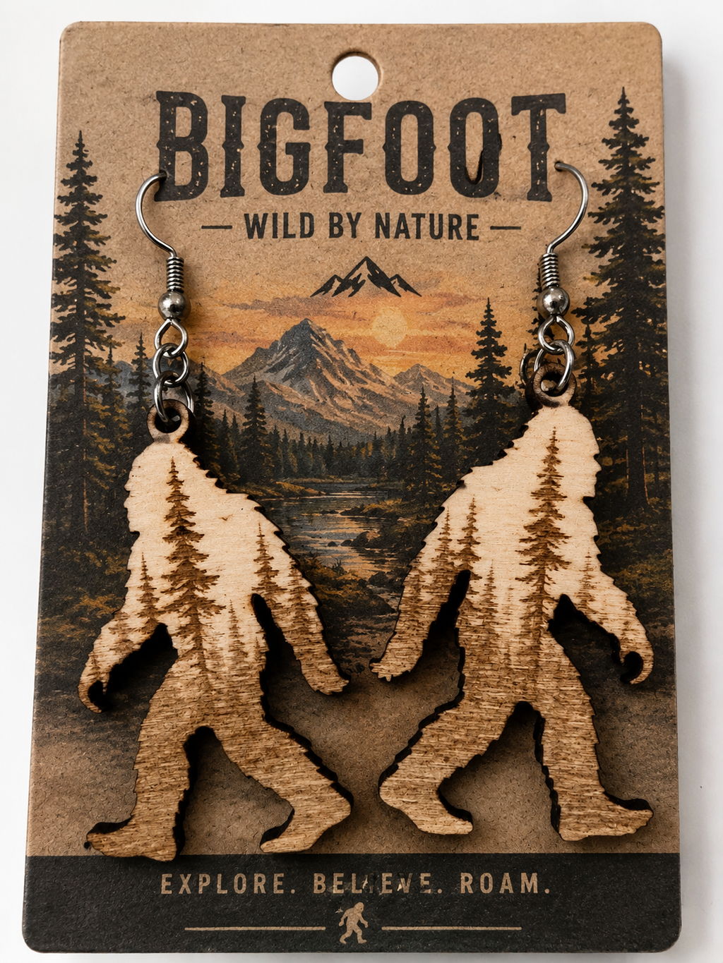 Bigfoot Wooden Dangle Earrings