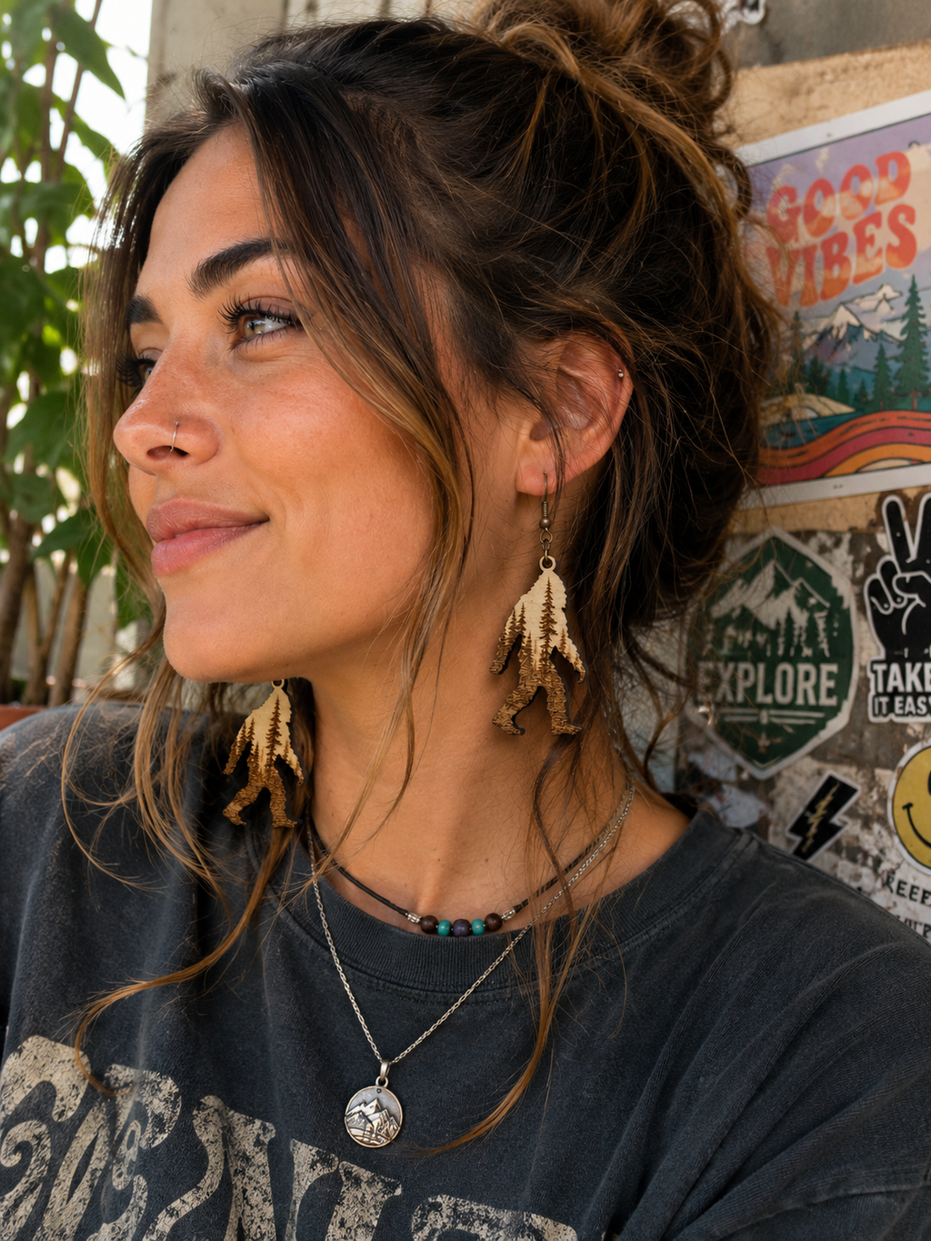 Bigfoot Wooden Dangle Earrings