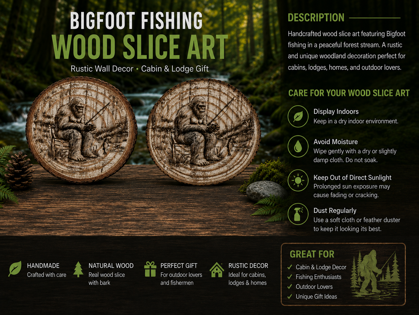 Relaxing & Fishing Natural Pine Coaster