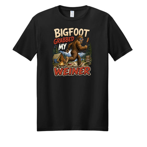 Jet Black - Bigfoot Grabbed My Weiner hot dog graphic tee - FRONT