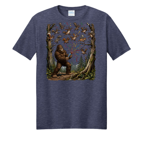 Team Navy Heather - Bigfoot Party Popper squirrel graphic tee