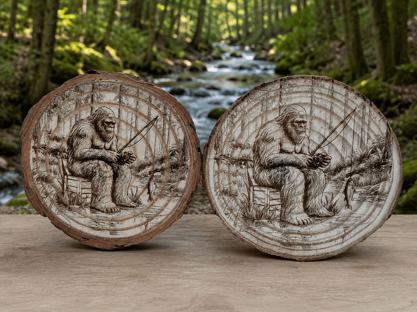 Relaxing & Fishing Natural Pine Coaster - BF Wear